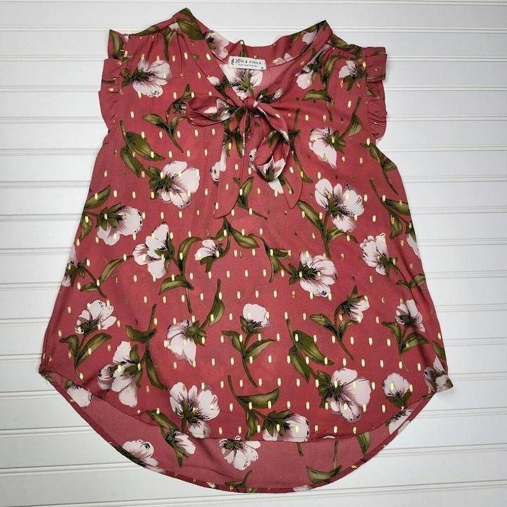 Eden & Anna Floral Sleeveless Blouse with Tie Neck